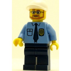 LEGO Town Minifigure Police, Blue Tie and Gold Badge, Blue Legs, White Short Bill Cap