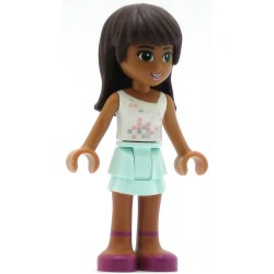 LEGO Friends Minifigure Sarah, Light Aqua Layered Skirt, White Top